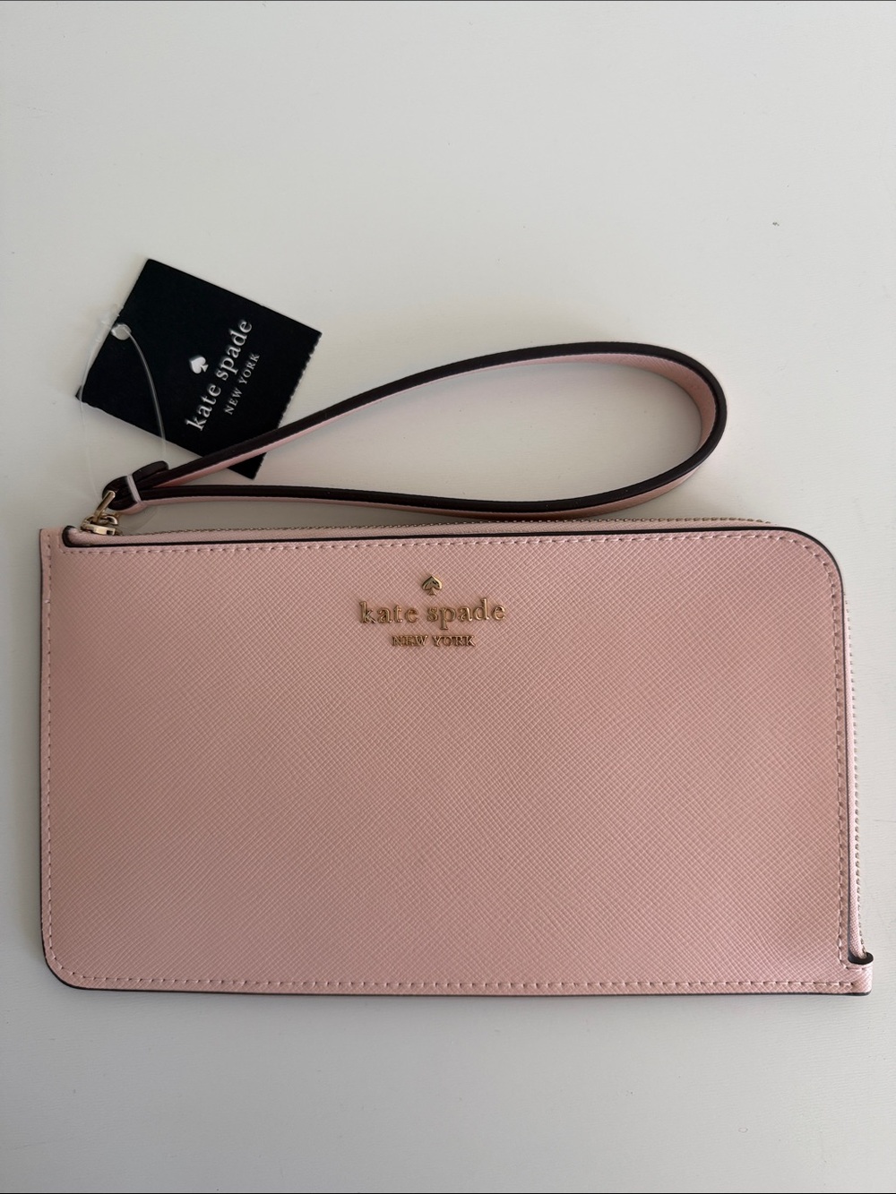 NWT Kate Spade Lucy Wristlet Saffiano Leather Conch Pink Gold Tone